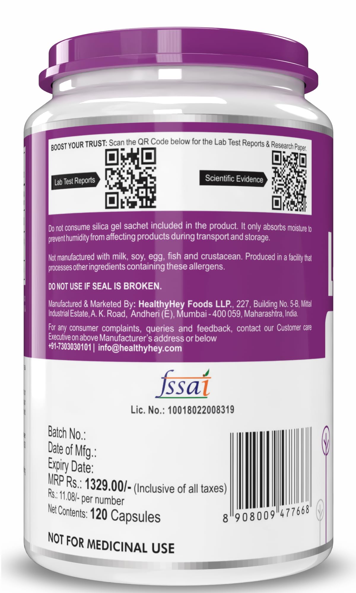 HealthyHey Nutrition L-Lysine 120 Vegetable Capsules 3