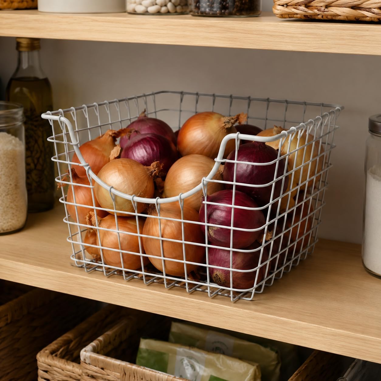 OGGI Wire Storage Basket Large (10" x 13" x 8"), White, Kitchen, Pantry & Home Organization image 5