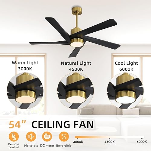 Miniatura 6 de WINGBO Ventilador de techo ABS DC de 54 pulgadas con luces, ventilador de techo de plástico ABS de 5 aspas con control remoto, motor CC reversible
