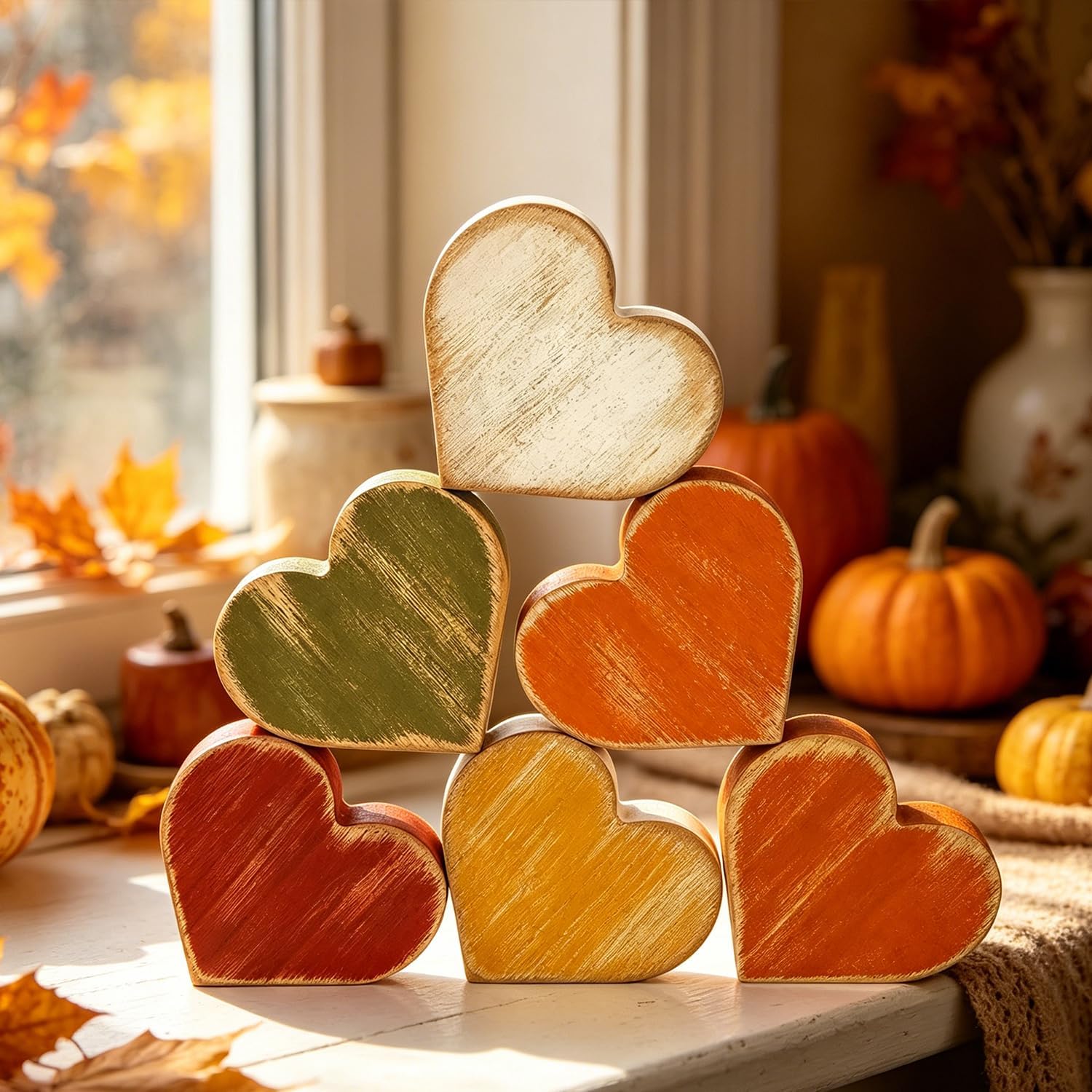 Wooden Hearts Fall Decor, Fall Decorations for Home