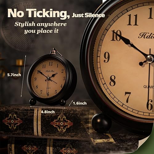 Miniatura 3 de Reloj despertador vintage, de 5 pulgadas, funciona con pilas, silencioso, sin tictac, con función de repetición, pequeño, con luz nocturna, reloj de