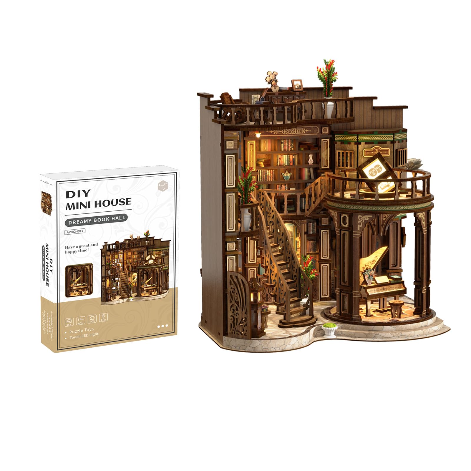 GOOGO Book Nook Kit, 888 PCS Miniature House Kit with LED Light, DIY Book Nook for Adults and Teens, 3D Puzzle Bookend for Bookshelf Decoration, Creative Gift for Crafts Lovers (Bookstore)
