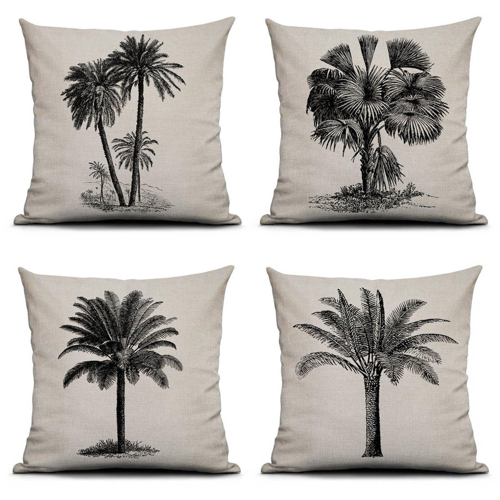 Housse de coussin 50x50 lin lot de 4 taie oreiller arbre noir chaise extérieur
