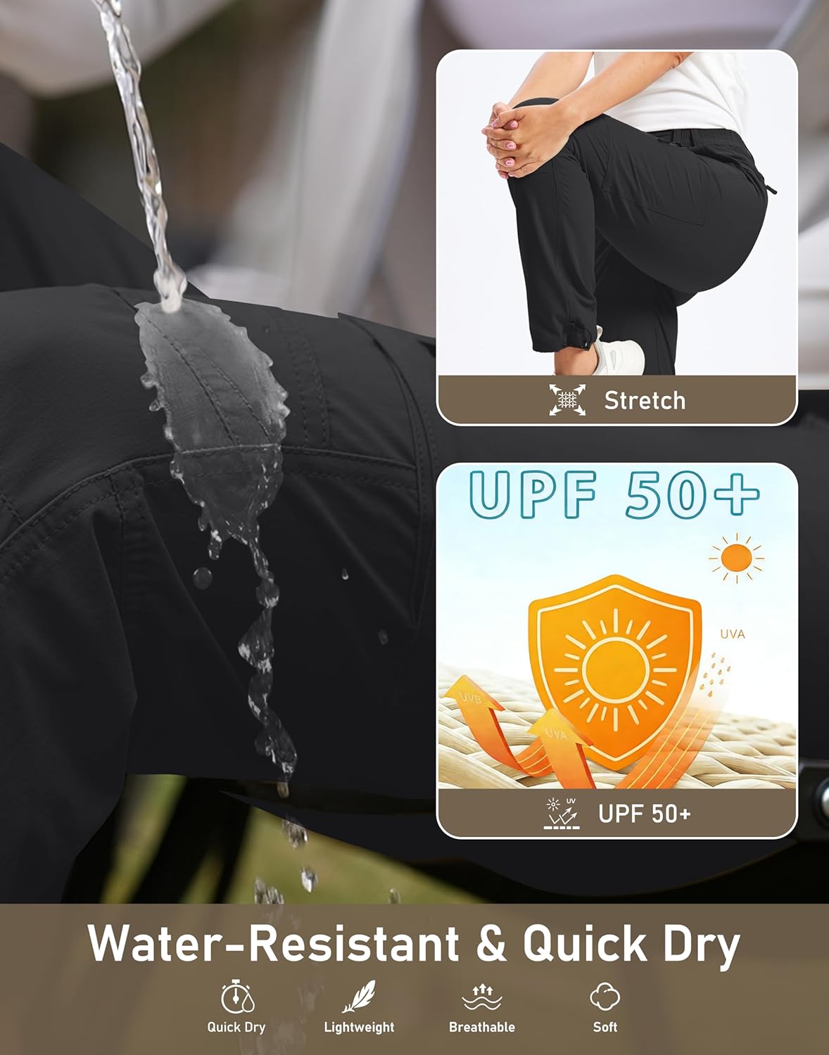 Women's Hiking Cargo Pants Quick Dry Lightweight UPF 50+ Water Resistant Outdoor Travel Work Pants 6 Pockets