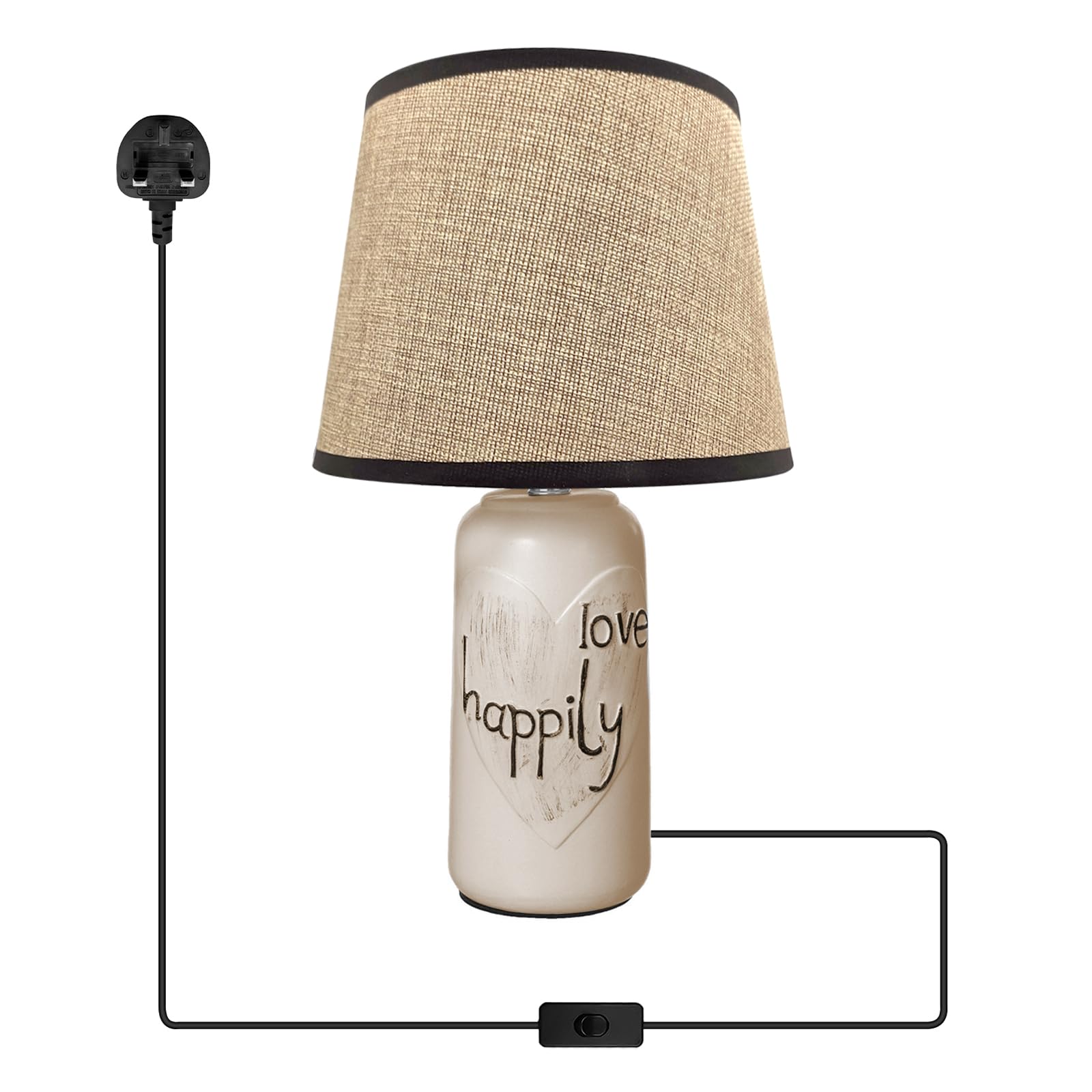 LEDSone 40cm Modern Bedside Table Lamp Brown with Bulb – Ceramic Base Table Light with Fabric Shade, E27 Nightstand Lamp for Bedroom & Living Room Decor, Plug-in Lamp with Inline Switch