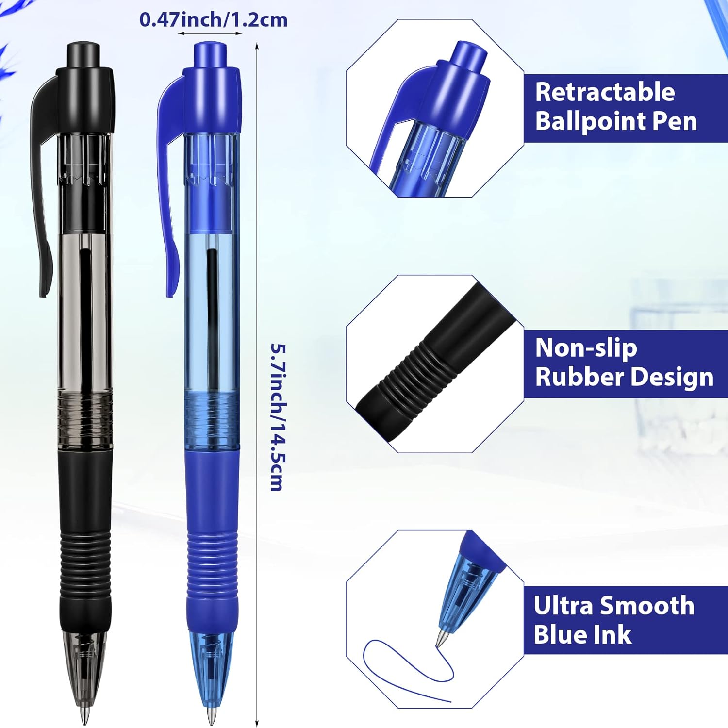 Fainne 300 Pcs Retractable Ballpoint Pens Bulk Medium Point (1.0 mm) Smooth Writing Pens for Journal Notebook Writing Office Supplies Click Pen (Blue, Black) - Image 2