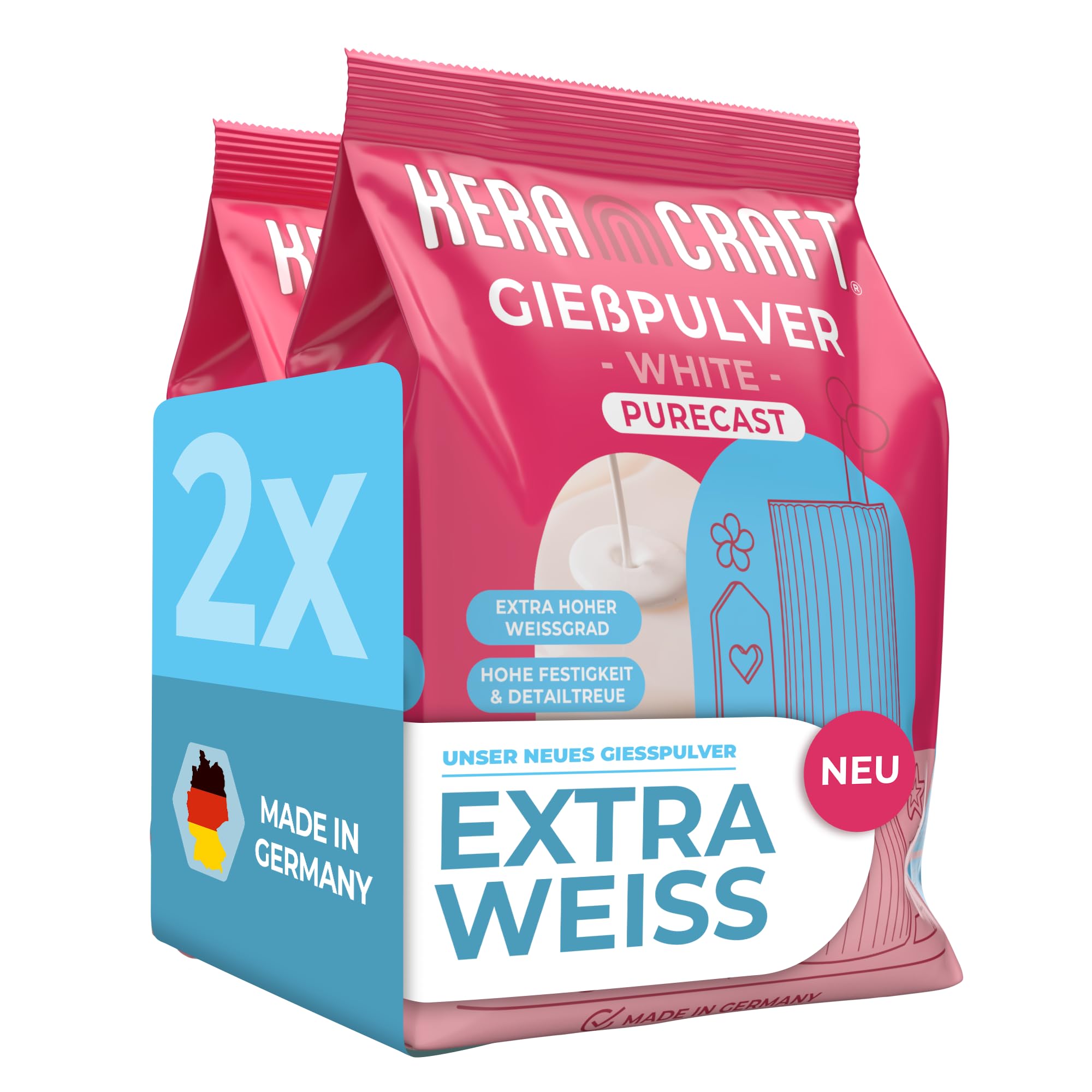 KERACRAFT Purecast Gießpulver weiß 2x4,5kg - Extra weißes Reliefgießpulver für kreative Projekte