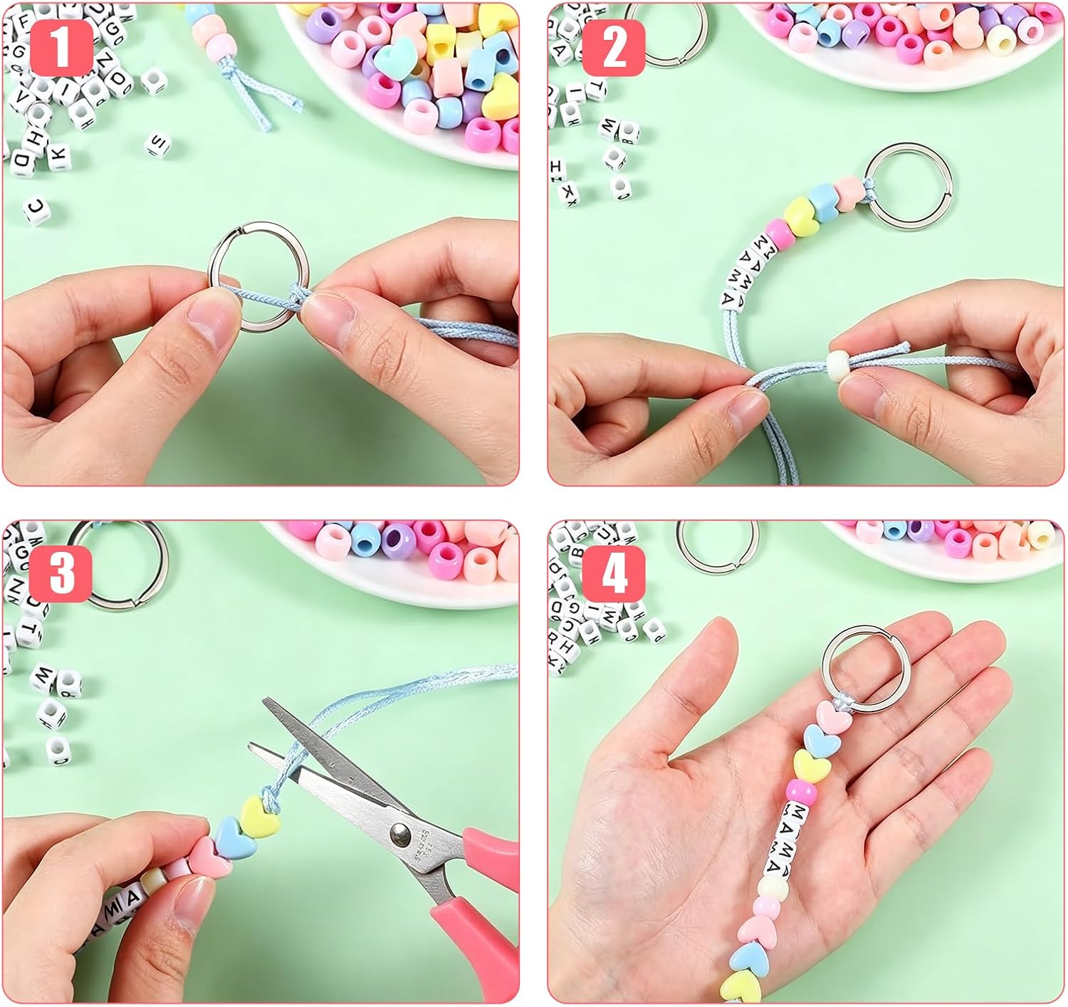 DIY Keychain Making Kit, Colorful Craft Bead Kit, Simple Style Heart and Star Beads for Bag Charms and Phone Chain Making (Style 2) image 4