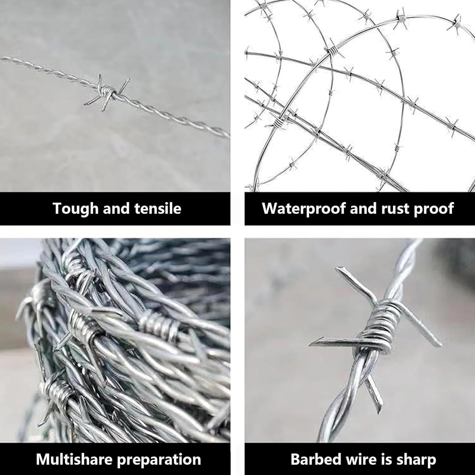 Alambre de púas galvanizado de Alta Resistencia, bobinas de Cable de Acero de 300 m para jardín, Manualidades y para disuadir Animales, Alambre Exterior Duradero y fácil de Doblar.