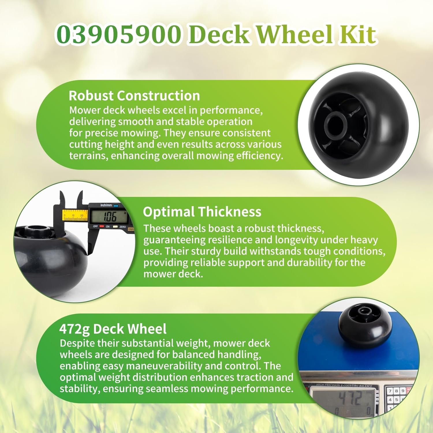 4Pack 03905900 Deck Wheel and Hardware Kit Compatibles with A riens Mower Tractors, Quality Anti-Scalp Roller Wheel Nut Bolt and Bushing Compatibles with Gravely 890018 890100 890101