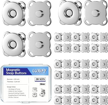 30 Sets Silver Magnetic Snaps Buttons 14mm for Purses Bags Clothes