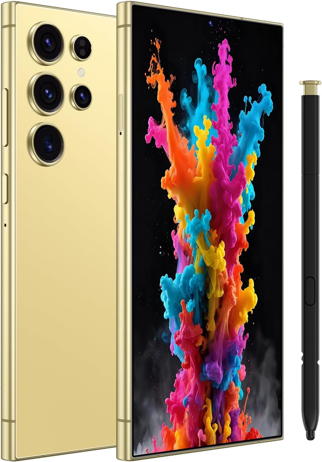 Echoamo S24 Ultra Unlocked Cell Phone, 8GB+256GB Octa-core Smartphone, 6800mAh Android 14 Mobile Phone, 6.8" FHD+, 108MP + 50MP Camera, Dual SIM Phone/Built-in Pen/GPS/Face ID - Gold