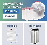 Vista 5 de Reli. Drawstring Trash Garbage Bags, Tall Kitchen, 250 Count Bulk, White, 13 Gallon - 16 Gallon Capacity