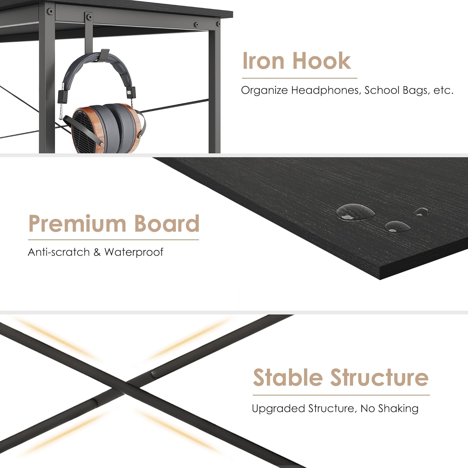 COTUBLR 31 Inch Computer Desk, Home Office Desk, Simple Modern Small Desk for Bedroom, Writing Desk with Storage Bag, Study Table for Students, Black - Image 7