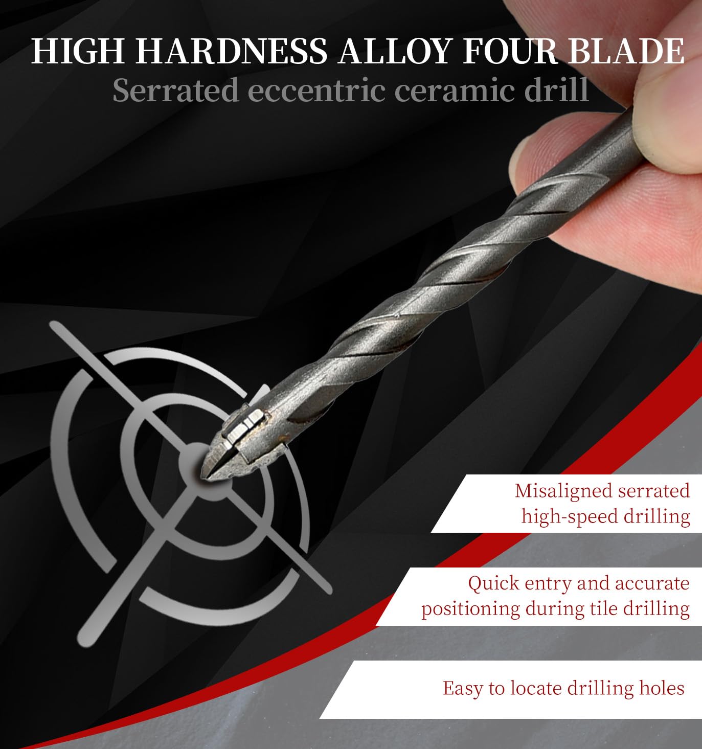 Juego De Brocas 4 Mm, 5 Mm, 6 Mm, 7 Mm, 8 Mm, 10 Mm, 12 Mm Acero De Tungsteno Brocas Hormigon Punta En Cruz DiseñO Dentado De Cuatro Filos Taladro ExcéNtrico Para Azulejos, HormigóN Y Vidrio