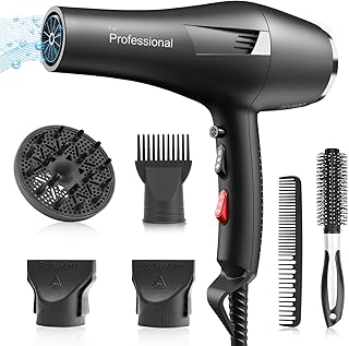 Faszin Ionic Hair Dryer, Professional Ion Blow Dryer, 2200W AC Motor Fast Drying, 2 Speeds 3 Heat Setting and One-Touch Co...