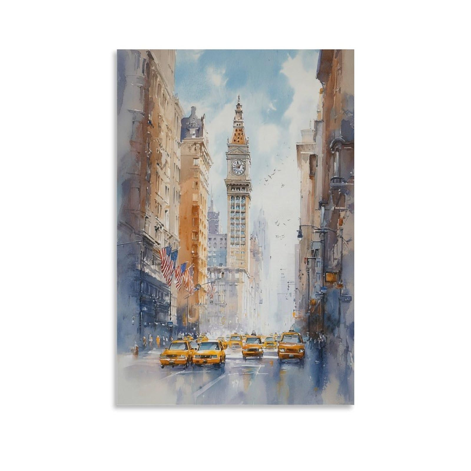 XWYMXZ Brooklyn Bridge Street 20x30inch(50x75cm) Vintage Travel Poster Watercolor Canvas Art