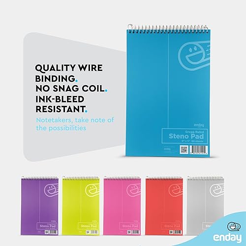 Miniatura 4 de Enday Steno - Bloc de notas en espiral de 6 x 9 pulgadas, papel blanco Gregg, 80 hojas para escribir en rosa, morado, verde, azul, rojo, gris, el