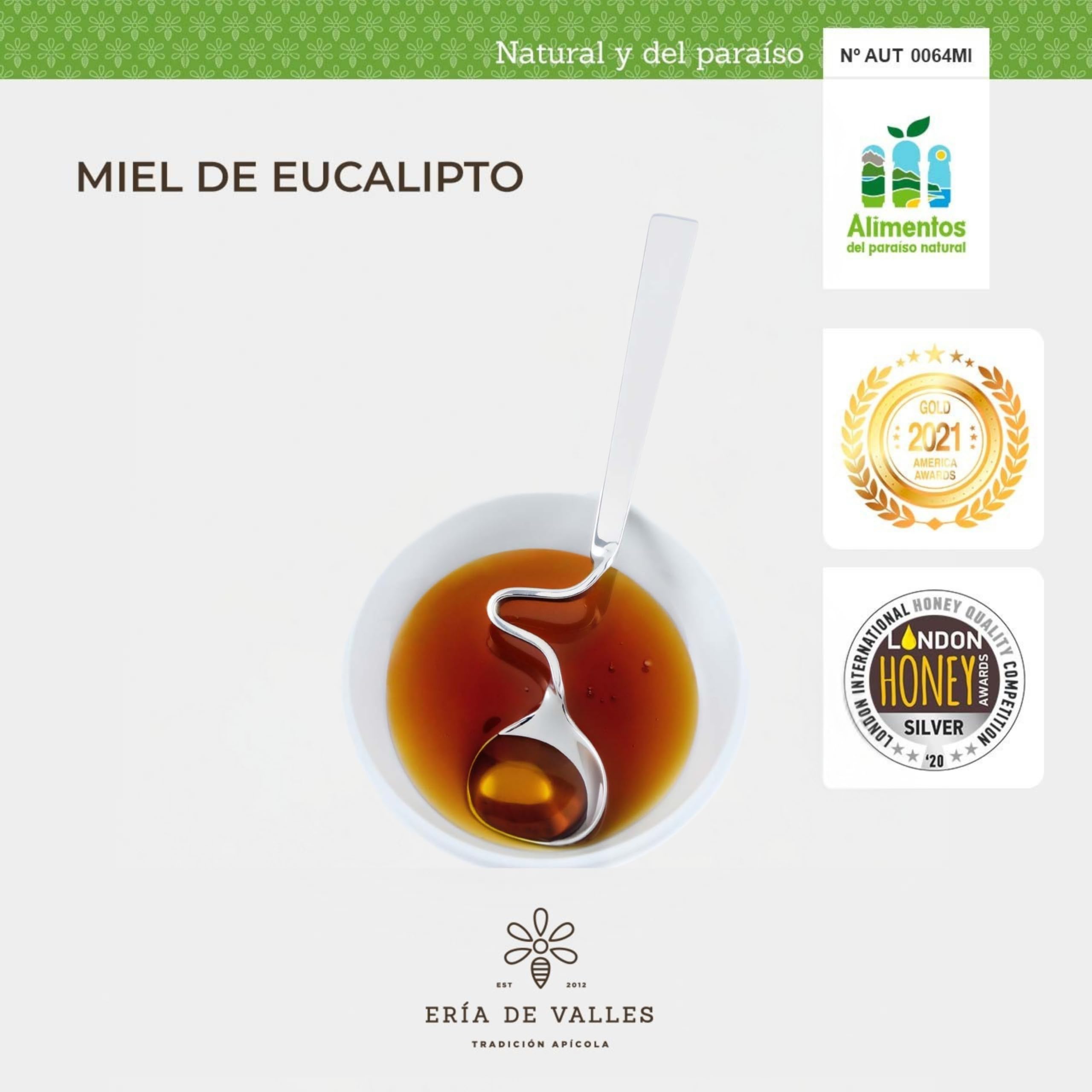 Ería de Valles – Miele di eucalipto naturale al 100% delle Asturie – Aroma floreale e fresco, sapore delicato e persistente – Miele grezzo fatto a mano (750 g)