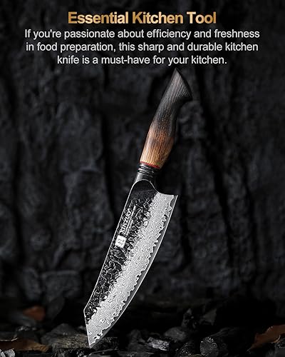 Miniatura 9 de XINZUO Cuchillo Santoku de Damasco afilado de 7.6 pulgadas, cuchillo profesional de 67 capas de acero de Damasco para carne para el hogar y la