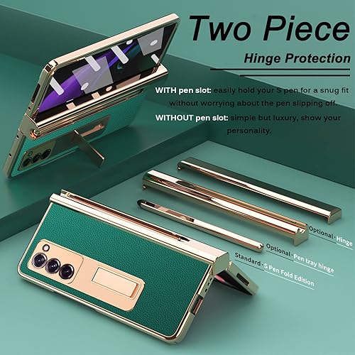 Miniatura 3 de Miimall Compatible con Samsung Galaxy Z Fold 2 Funda con bolígrafo, funda de cuero para Z Fold 2 (verde)