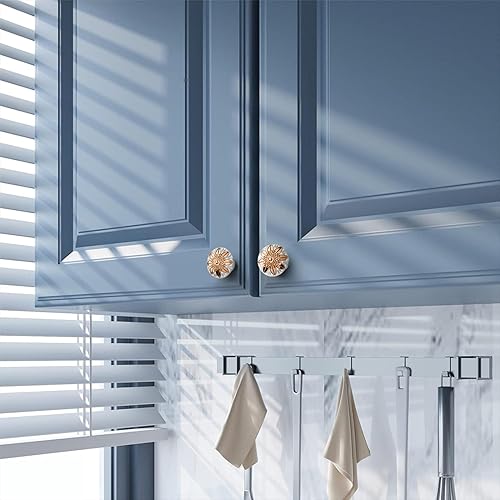 Miniatura 7 de Paquete de 10 pomos redondos de oro blanco marfil de 1.16 pulgadas, pomos bohemios para muebles de casa, aspecto decorativo de flores, pomos de