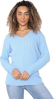 Ladies Long Sleeve All Over Cable Soft Knitted Jumper Womens V Neck Winter Wear Jumper Sweater Casual Top UK Size 8 to 26