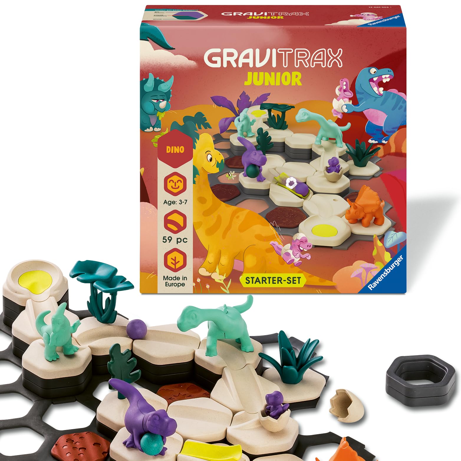 Ravensburger GraviTrax Junior Starter‑Set - Dino - 59‑Piece Marble Run Building Set - Preschool STEM Construction Toy - Interactive Learning for Kids Ages 3+