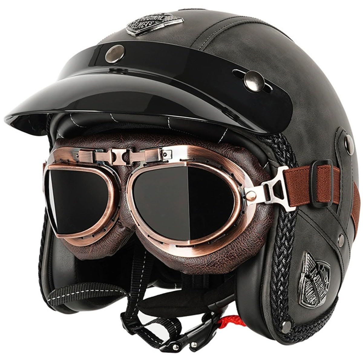 Cascos Abiertos De Moto Vintage DOTECE Homologado 3/4 Cuero Casco Moto Jet Abierto Custom Scooter para Mujer Hombre Adultos Cascos Motocicleta Cascos Half-Helmet