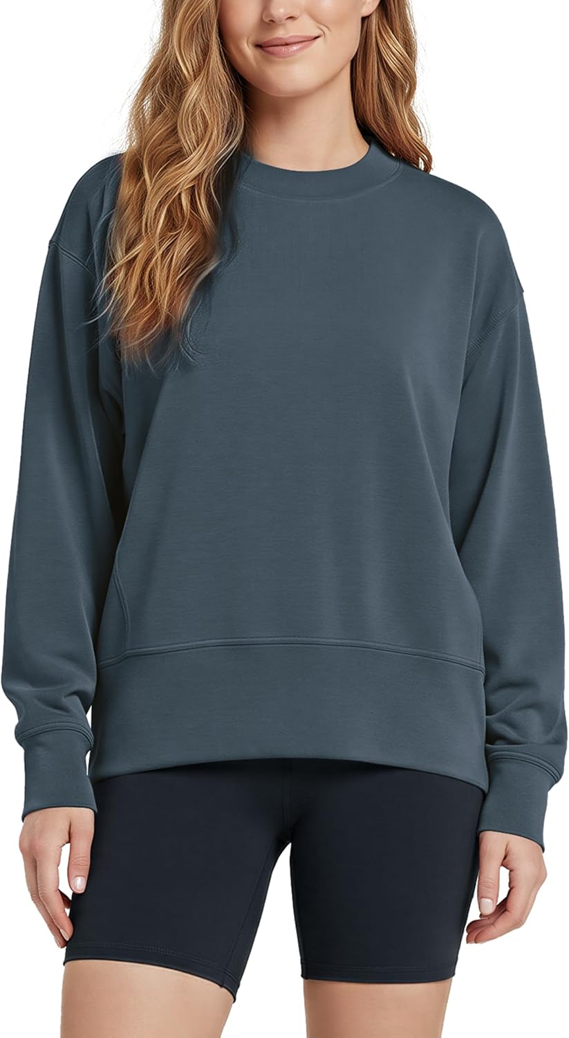 ODODOS Modal Soft Long Sleeve Oversized Sweatshirts for Women High Crew Neck Relaxed Pullover Tops