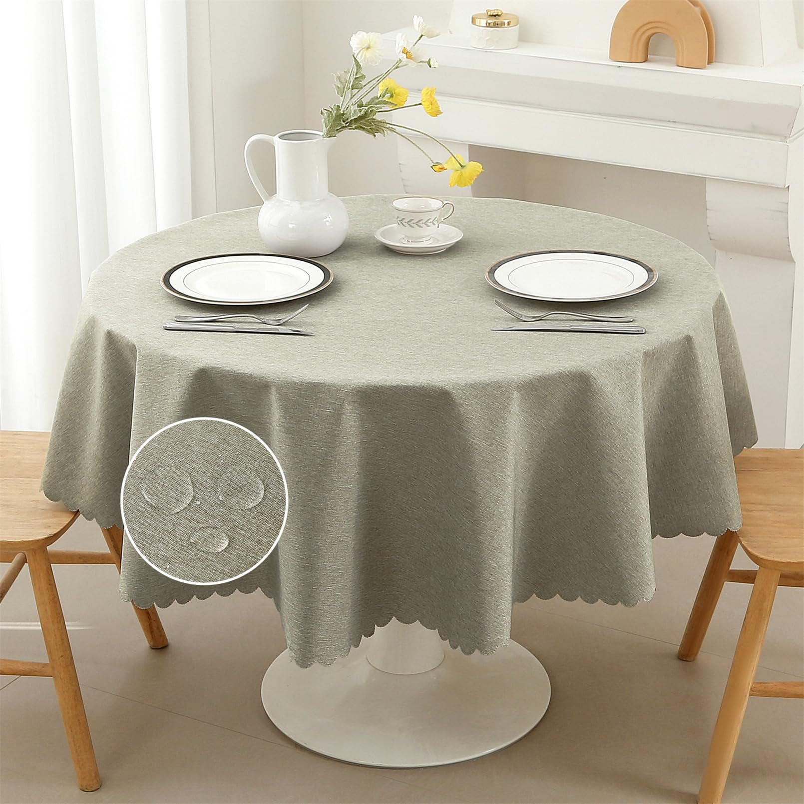 Vorvowry Mantel Antimanchas Rectangular Redonda con Efecto Lino Mantel Impermeable Hule Mesa Manteles para Fiesta Cocina Comedor Redonda 160cm Gris Lino