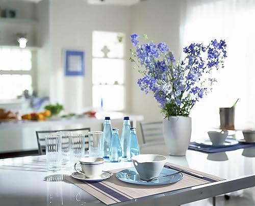 Miniatura 4 de Juego de 4 manteles individuales tejidos de vinilo para mesa de comedor, con rayas azules, lavables, resistentes al calor, fáciles de limpiar,