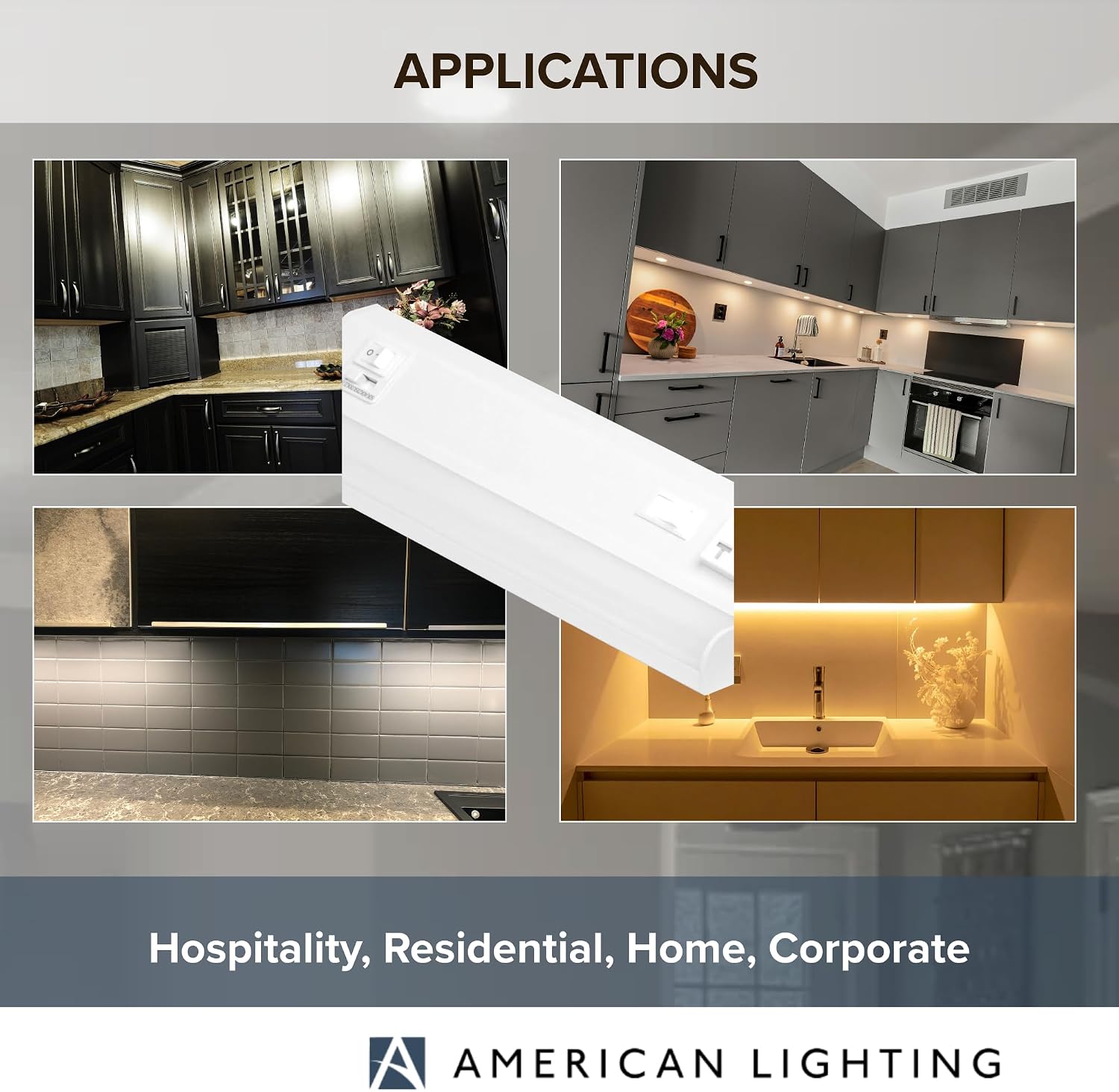 American Lighting LED Courant Plus Undercabinet Light 12 Inch 5CCT 90+ CRI 600 Lumens with USB-A USB-C 20A Receptacle White Finish Title 24 Compliant (2 Pack)