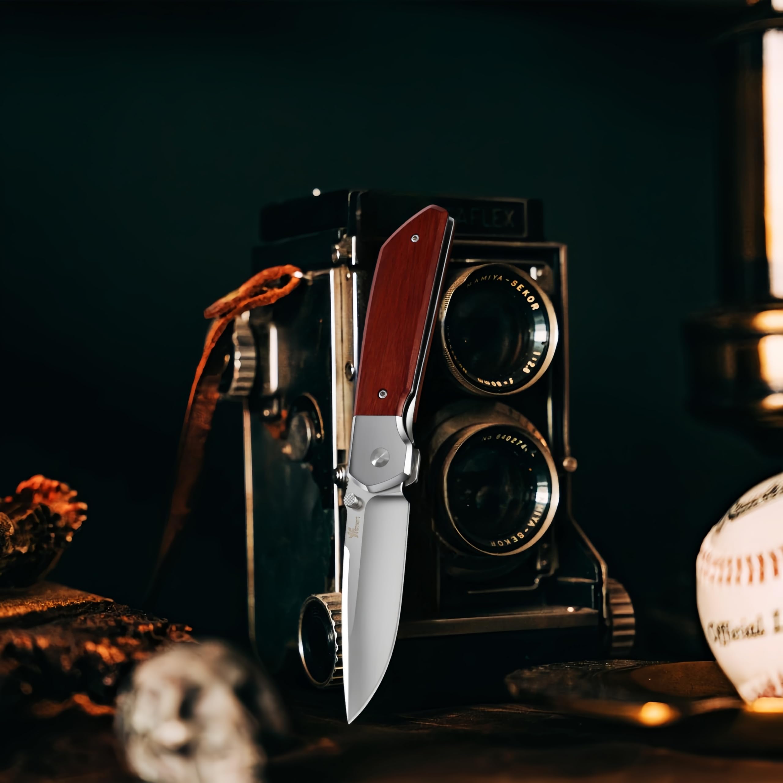 Front-Flipper-Klappmesser, Herrenmesser, D2-Klinge mit hochwertigem Holzgriff und tiefem Taschenclip, Camping-Jagd-Taschenmesser, EDC-Messer-Gentlemen-Folder mit (Groß)