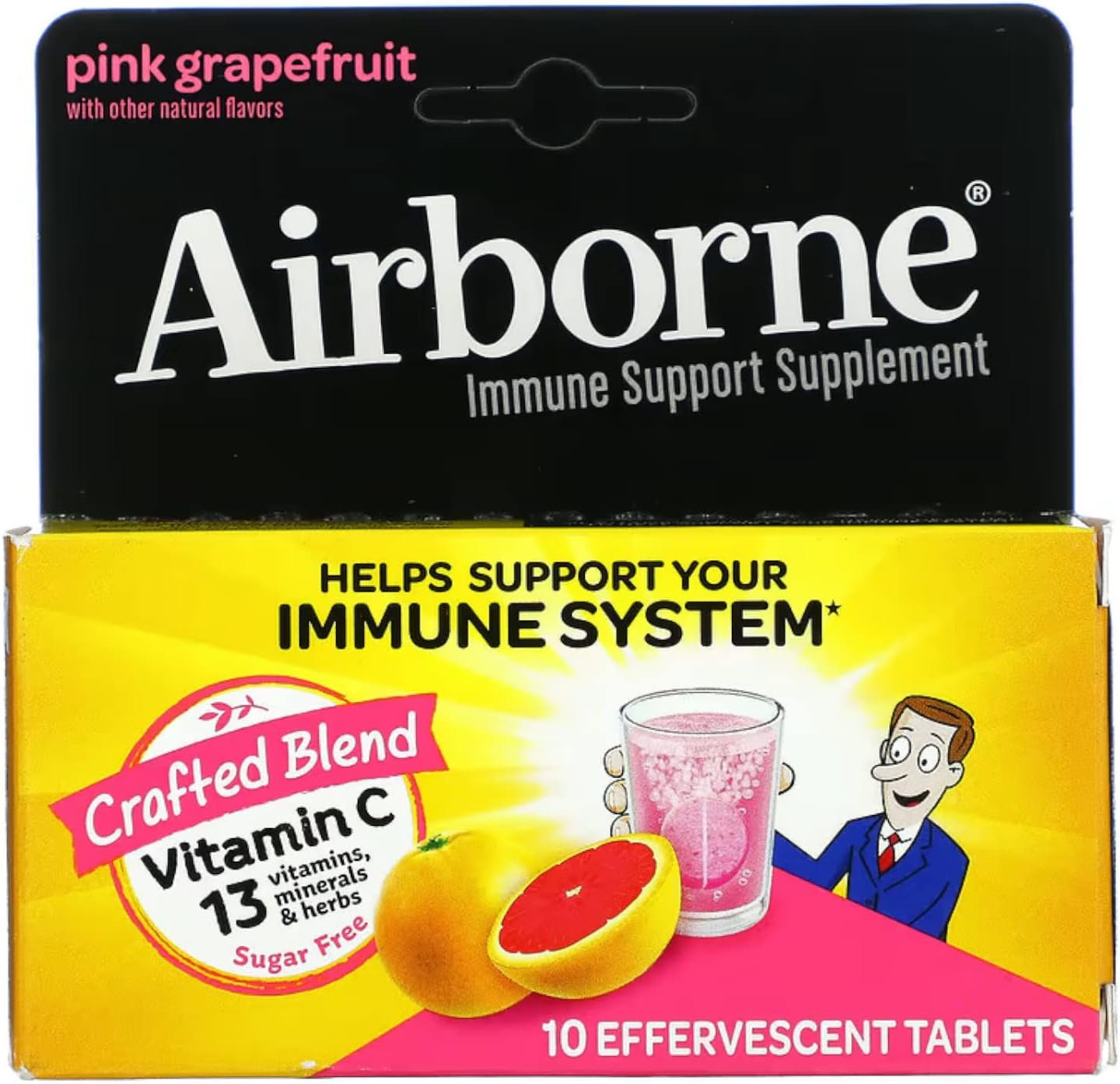 Airborne Effervescent Tablets, Immune Support Supplement, Pink Grapefruit, 10 Count