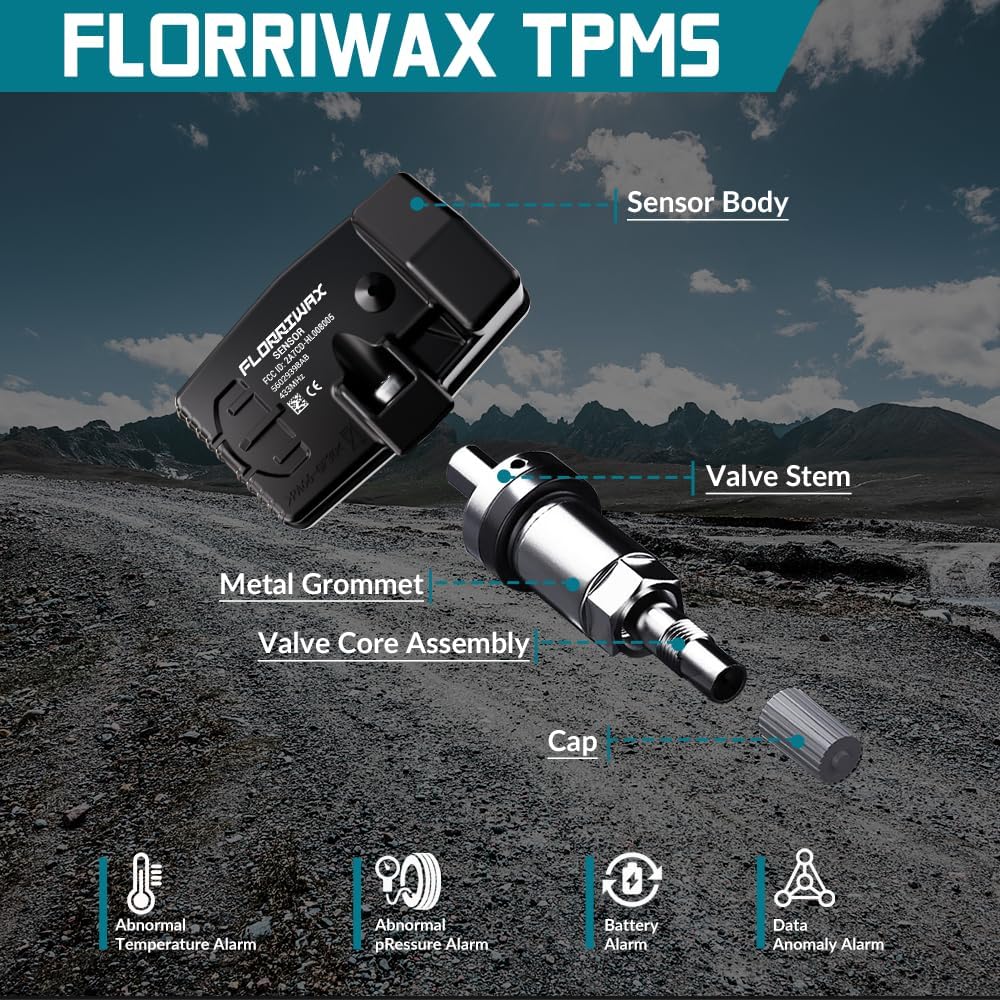 TPMS Sensor,Set of 4 433Mhz Tire Pressure Sensor Compatible with Chrysler Dodge Jeep Fiat,Tire Sensor OE Replaces#56029398AB,56029400AD,68241067AB,68241067AA