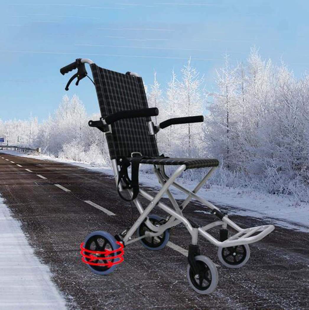 G.Z Silla De Ruedas Plegable con Reposapiés, Ultra Silla De Ruedas De Aluminio Ligero De Transporte con Frenos De Mano, para Adultos, 8 Pulgadas Ruedas,A
