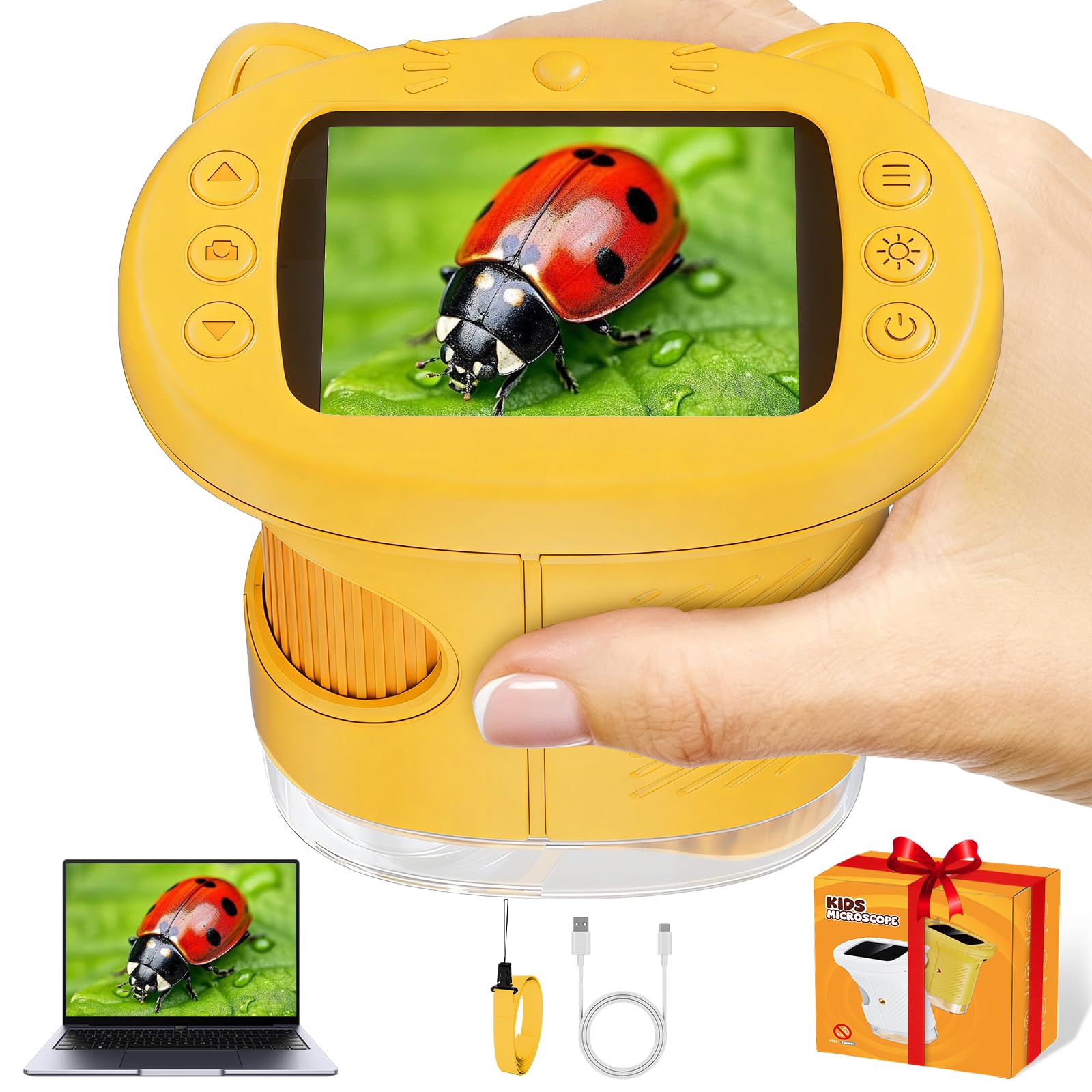 Pocket Kids Microscope, 1000X Handheld Microscope for Kids w/2.4'' Screen, Photo Video Mini Portable Microscopes Science Edu Digiscope, Christmas