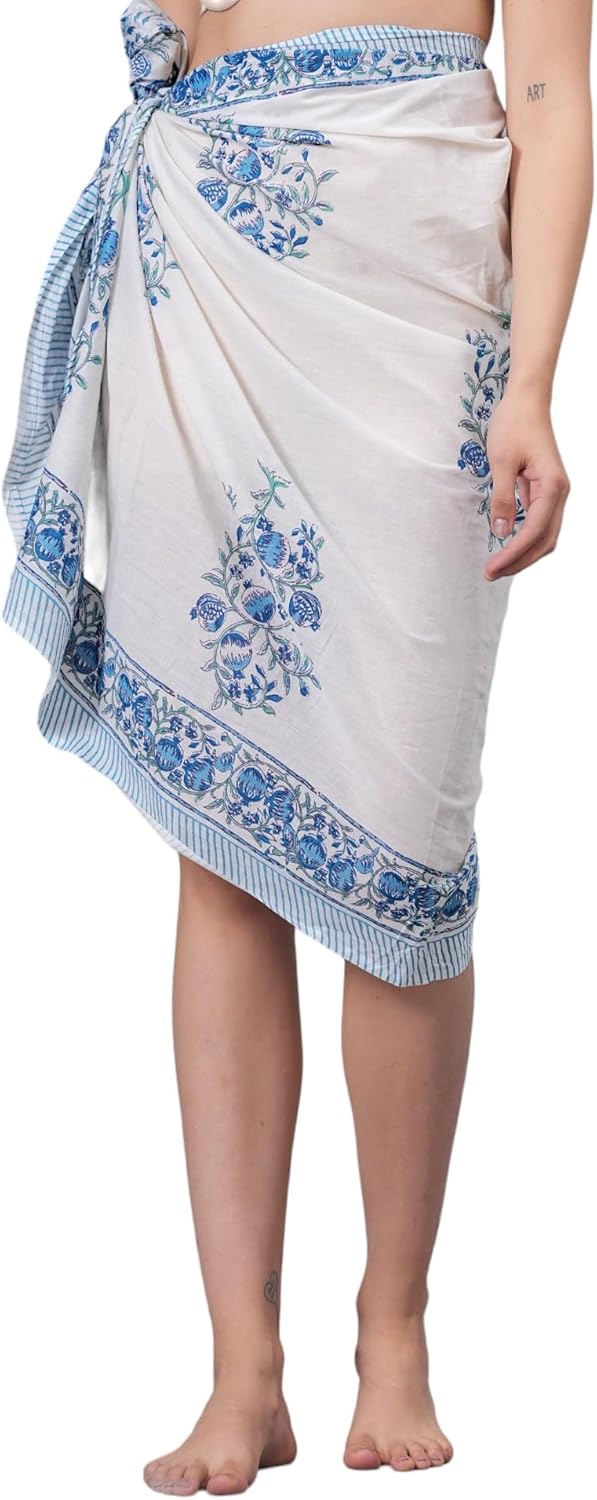 Women's Short 100% Cotton Hand Block Sarongs Beach Wrap Sheer Bikini Colors Wraps Chiffon Cover Ups for Swimwear Sarong Skirt - Image 6