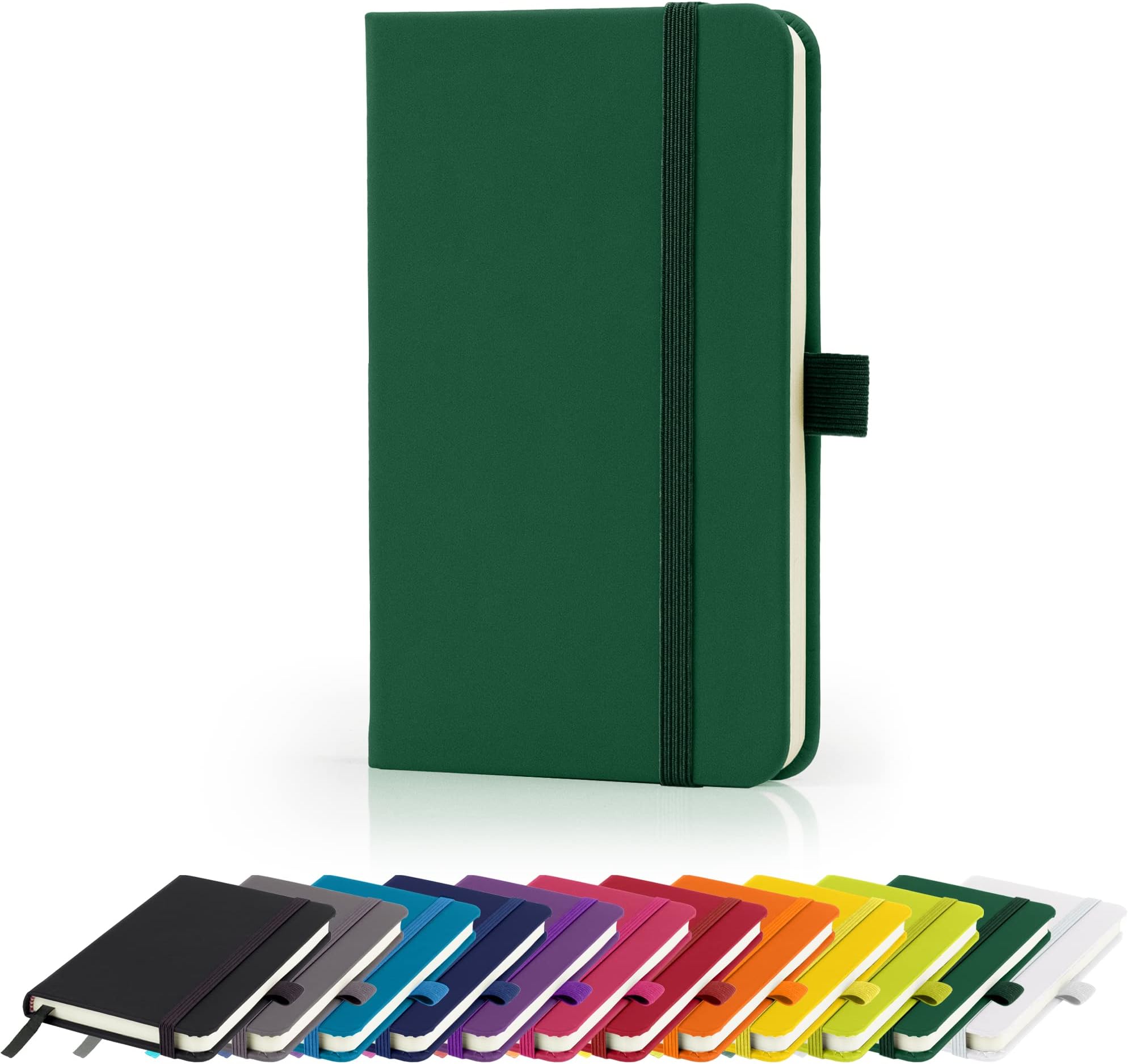 Premium A6 Notebook New Lined Pocket Hardback Small Journal with pen loop, elastic closure and ribbon marker, Notepad Note Book Notes Pad (Green)