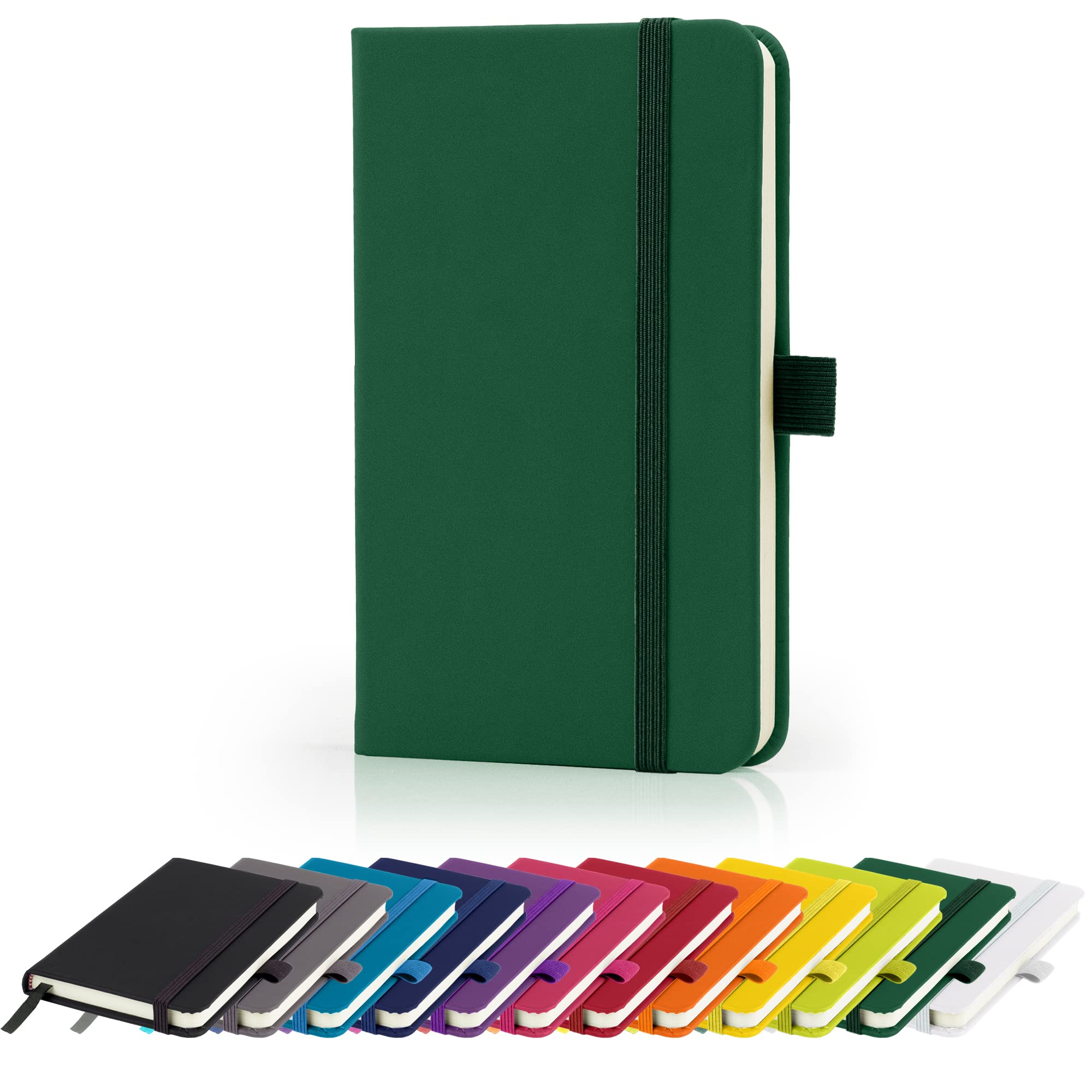 Savvy Bee Premium A6 Notebook New Lined Pocket Hardback Small Journal with pen loop, elastic closure and ribbon marker 196 pages / 98 sheets Notepad Note Book Notes Pad (Green)
