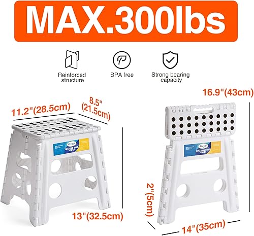 Miniatura 142 de Korpai Taburete plegable mejorado de 9 pulgadas para adultos y niños con capacidad para hasta 300 libras, taburetes plegables antideslizantes con
