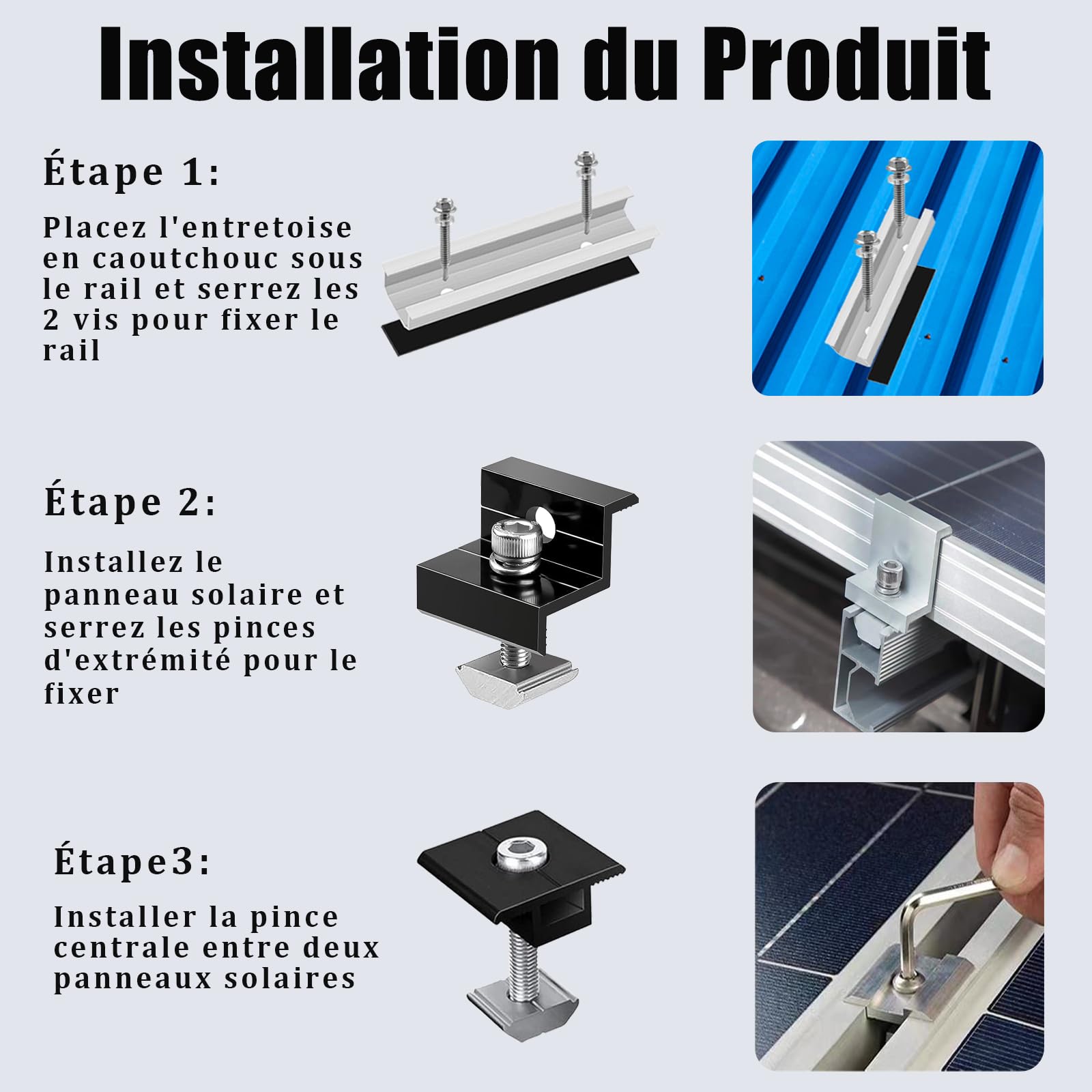 Morsetti Fissaggio Pannelli Fotovoltaici Staffa Pannello Solare 35 Mm - 4 Pezzi In Alluminio Anodizzato Supporti Pannelli Solari Z Shape - Foto 5