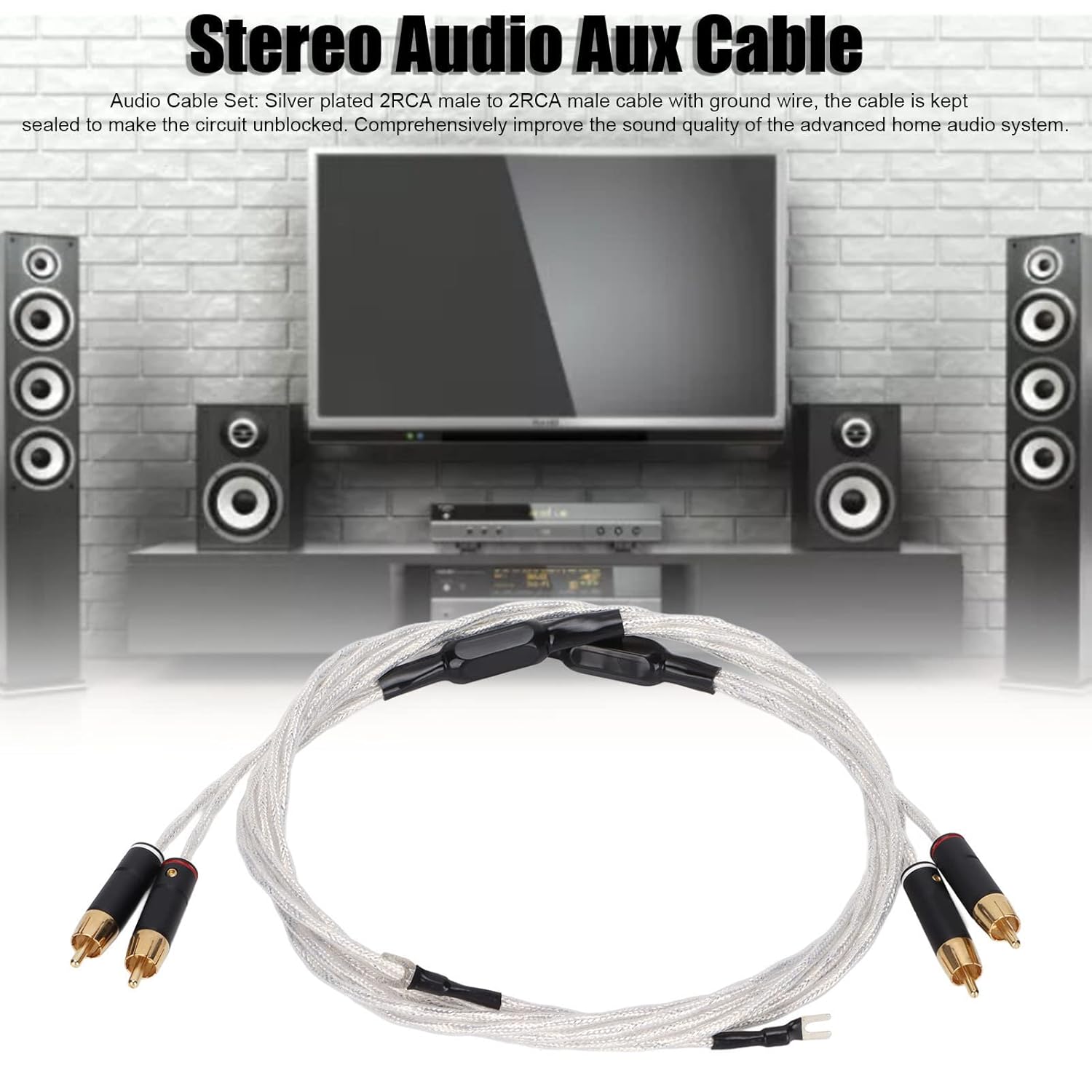 ASHATA RCA Cable 3ft, 2 RCA Male to 2 RCA Male Stereo Audio Cable with 2 x Ground Wire, RCA Audiophiles Cable for Home Theater HDTV Consoles HiFi Systems, 1m/3.28ft