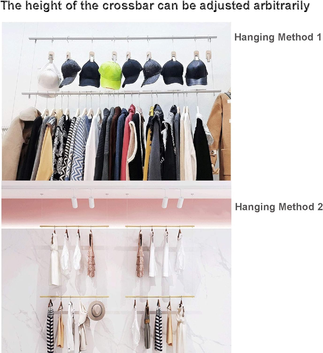 Espositori e scaffali per Negozi di Abbigliamento, Appendiabiti a Doppio Strato da soffitto, vetrina per Negozi di Abbigliamento, Abbigliamento al Dettaglio, Bar espositivo