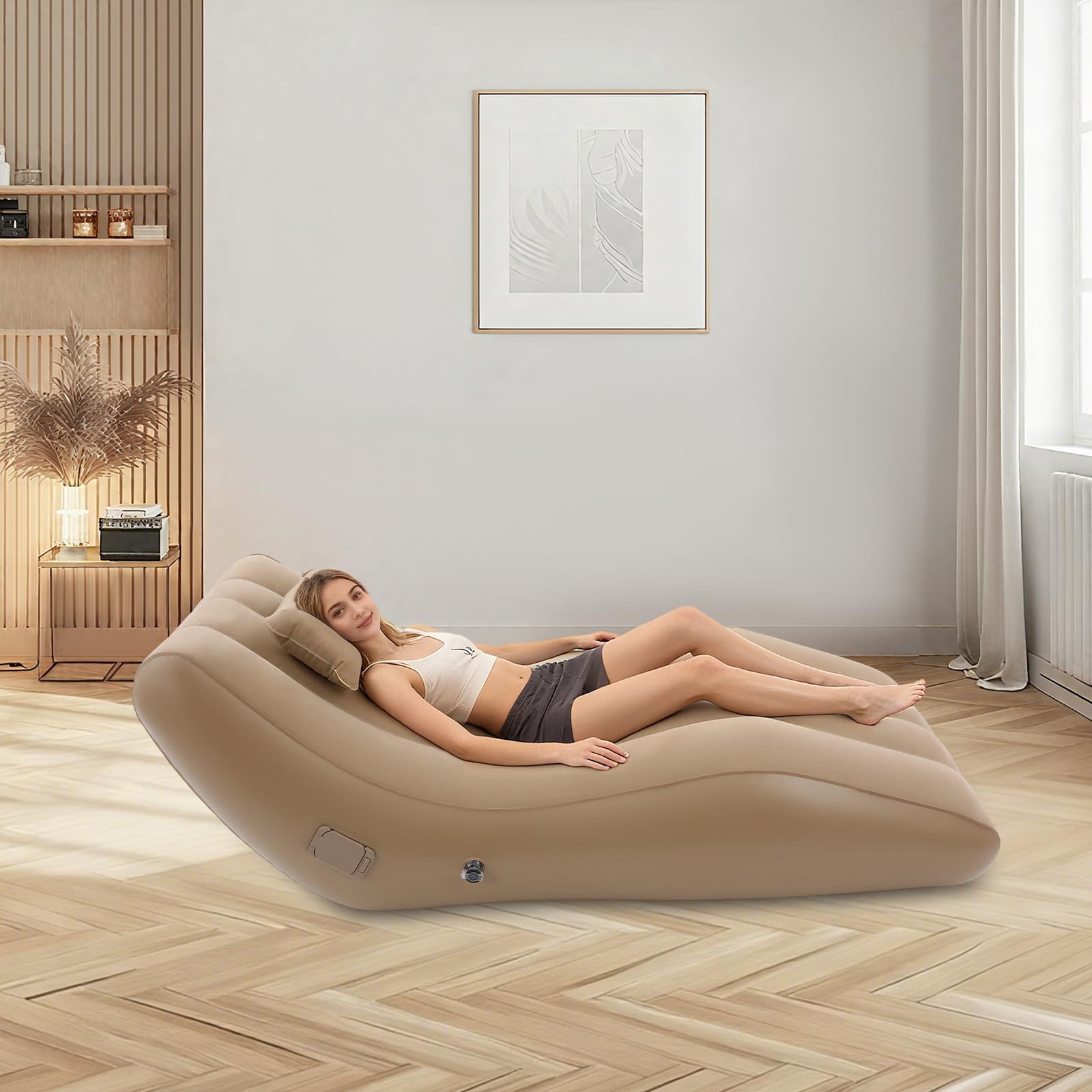 Nadmuchiwana sofa, przenośna, nadmuchiwana sofa kempingowa z pompką, flokowana powierzchnia, sofa dmuchana do użytku wewnątrz i na zewnątrz, do 100 kg, 180 x 80 x 70 cm