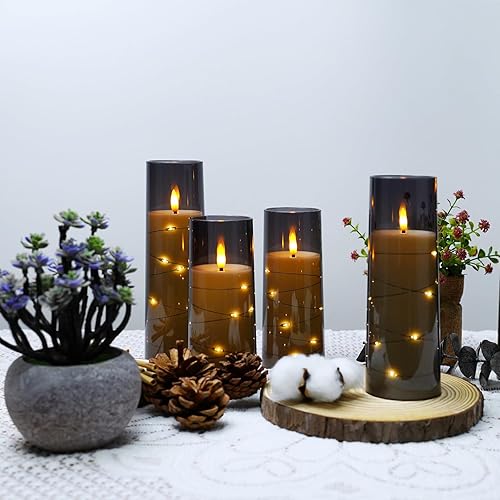 Miniatura 33 de Velas LED sin llama con temporizador, 5 velas parpadeantes sin llama para ambiente romántico y decoración del hogar, carcasa acrílica estable