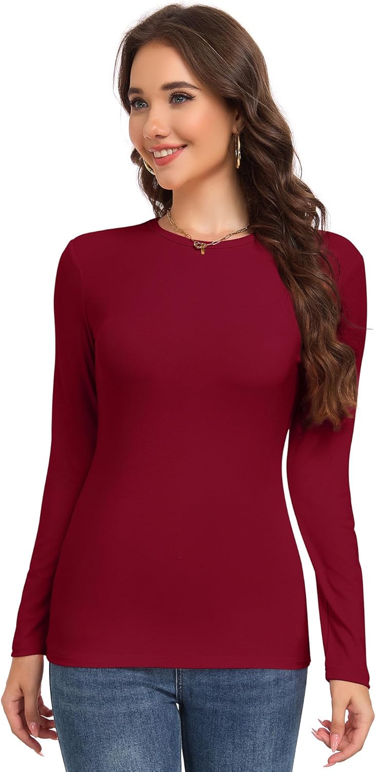 Long Sleeve Shirts for Women Fall Basic Crew Neck Slim Fit Underscrub Tops Layer Undershirt Outfits Clothes 2025 - Image 2