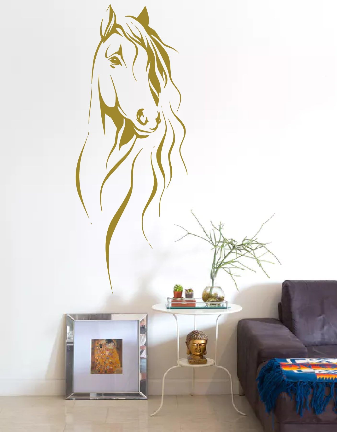 Beautiful Horse Head Transfer Home Decor Wall Art Decal Sticker Modern A40 (Large 49cm x 120cm, Gold)
