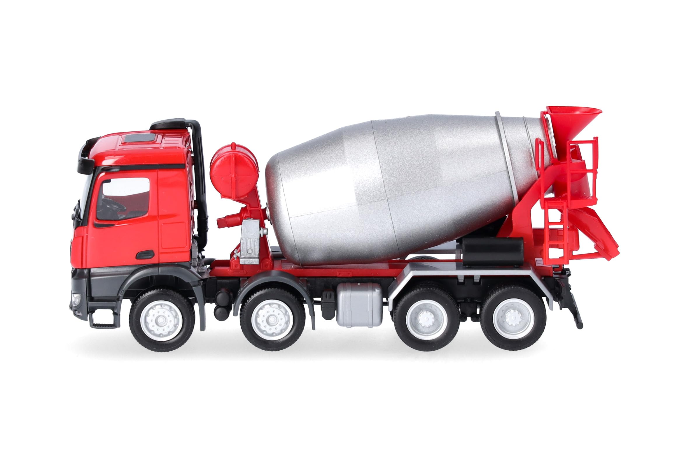 Herpa LKW Modell Mercedes-Benz Arocs M Betonmischer-LKW 4-achs, rot/Silber, Miniatur im Maßstab 1:87, Sammlerstück, Made in Germany, Kunststoff